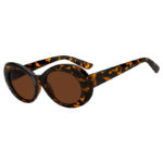 Retro Oval Goggles Thick Plastic Leopard Frame Round Lens Sunglasses Brown
