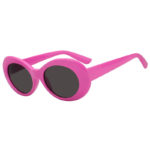 Retro Oval Goggles Thick Plastic Pink Frame Round Lens Sunglasses Smoke