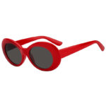 Retro Oval Goggles Thick Plastic Red Frame Round Lens Sunglasses Smoke