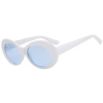 Retro Oval Goggles Thick Plastic White Frame Round Lens Sunglasses Blue