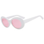 Retro Oval Goggles Thick Plastic White Frame Round Lens Sunglasses Light Pink