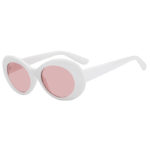 Retro Oval Goggles Thick Plastic White Frame Round Lens Sunglasses Pink