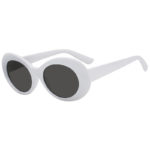 Retro Oval Goggles Thick Plastic White Frame Round Lens Sunglasses Smoke