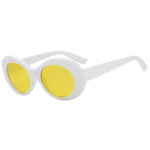 Retro Oval Goggles Thick Plastic White Frame Round Lens Sunglasses Yellow
