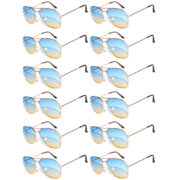 Case of 12 Pairs Aviator Sunglasses Two Tone Blue Yellow Lens Gold Metal Frame