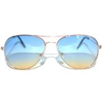 Case of 12 Pairs Aviator Sunglasses Two Tone Blue Yellow Lens Gold Metal Frame