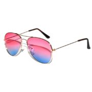 Aviator Style Sunglasses Two Tone Shades Pink Blue Lens Gold Metal Frame