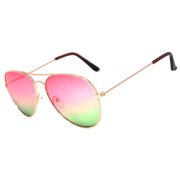 Colored Aviator Style Sunglasses 2 Tone Shades Pink Green Lens Gold Metal Frame