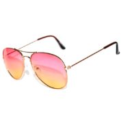 Classic Aviator Sunglasses Two Tone Shades Pink Yellow Lens Gold Metal Frame