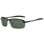 Stylish Ultra Light Rectangular Black Metal Frame Glasses Polarized Green Lens