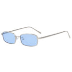 Fashion Vintage Rectangular Silver Metal Frame Sunglasses Blue Lens Shades