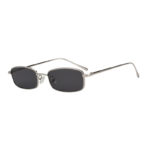 Stylish Vintage Rectangular Silver Metal Frame Sunglasses Smoke Lens Shades