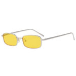 Fashion Vintage Rectangular Silver Metal Frame Sunglasses Yellow Lens Shades