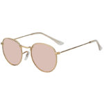 Vintage Small Oval Gold Metal Frame Sunglasses Rose Mirror Lens Shades