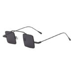 Men Vintage Square Small Black Metal Frame Sunglasses Smoke Lens Shades