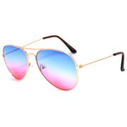 Classic Aviator Sunglasses Two Tone Shades Blue Pink Lens Gold Metal Frame